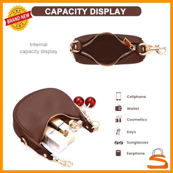 Mini Top Handle Crossbody Bag PU Leather Hobo Style Adjustable Strap - Picture 5 of 6